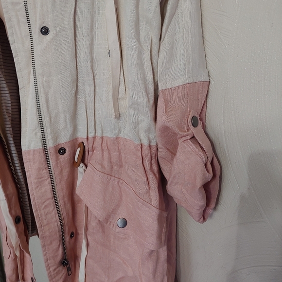 Blu Pepper Color Block Linen Light Pink Tan Utility Jacket Size Women Medium NEW - Picture 9 of 13